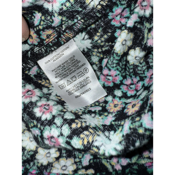 New LOFT Garden Dobby Tie Back Ruffle Blouse Black Calico Floral Cottagecore XS - Picture 10 of 11